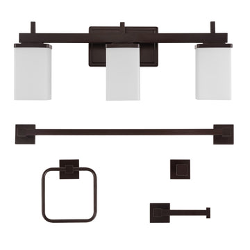Caia 22.38" 3-Light Modern Contemporary Vanity Light with Frosted Glass Shades and Bathroom Hardware Accessory Set - JONATHAN Y